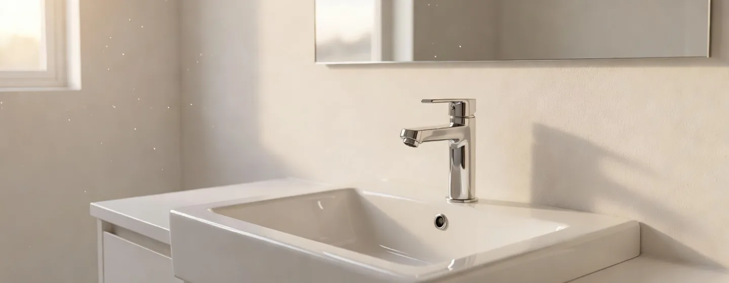 Plumber service scene; warm, credible, no fake provider logo.